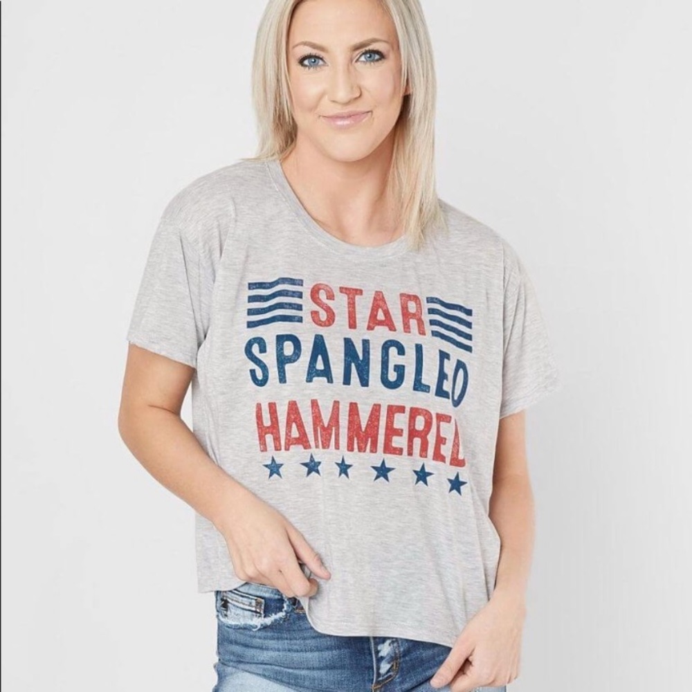 Chillionaire Star Spangled Hammered Crop Tee Grey